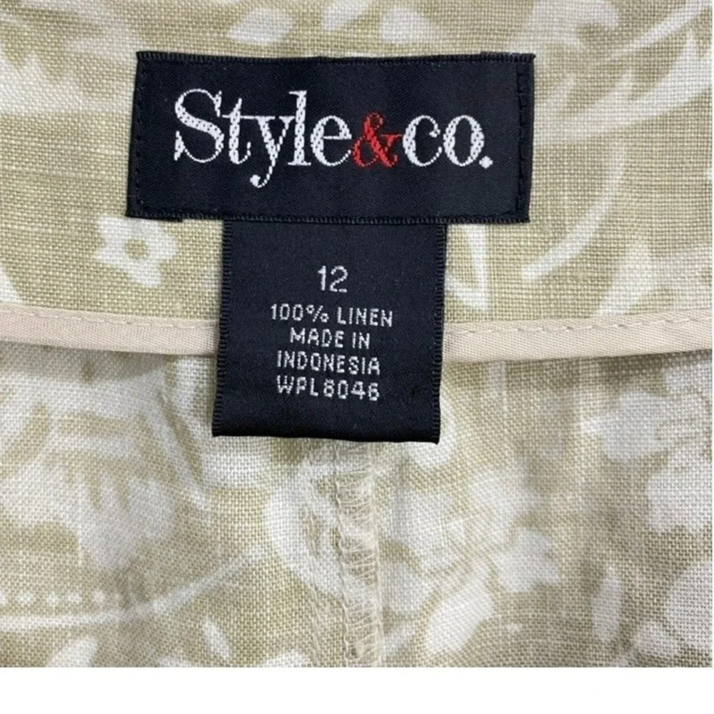 Style & Co Skirt Size 12 Green Floral Linen Maxi A Line Boho Neutral Cottagecore